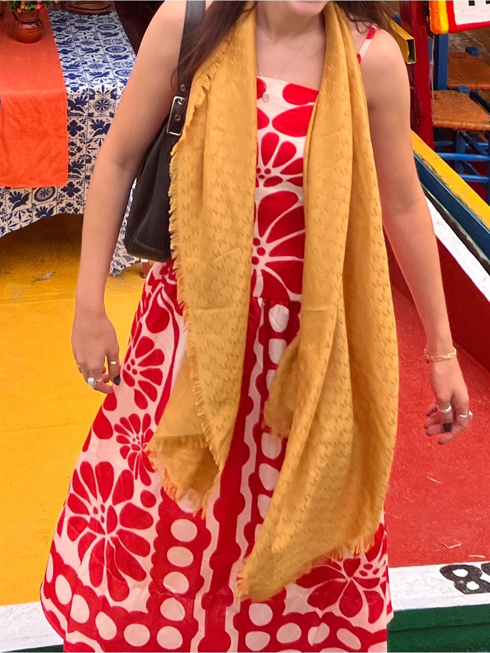 Red and White Floral Printed Dress with Drop Waist - Picture 4 of 7